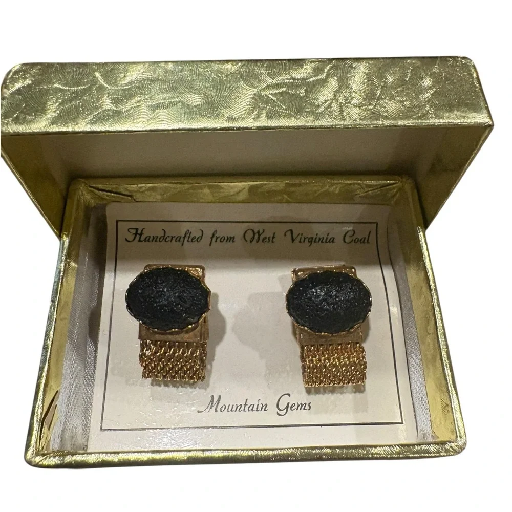 Vintage West Virginia Appalachian Coal Cufflinks Mountain Gems Souvenir J42